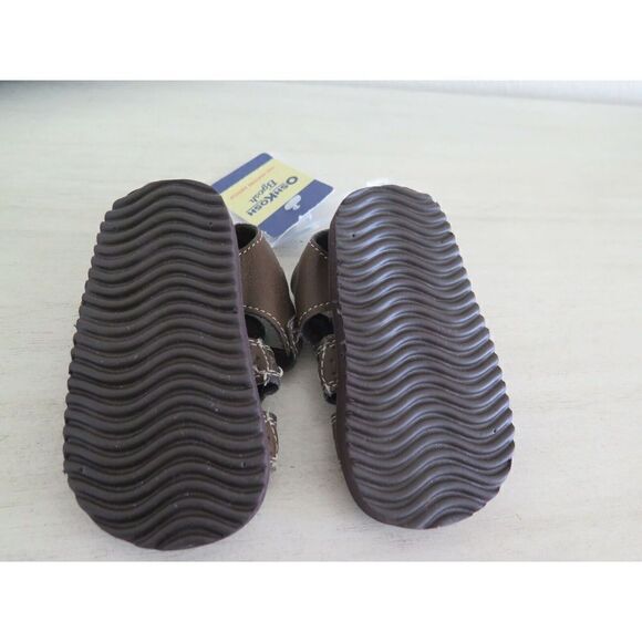 OshKosh B'gosh Boy’s Size 2 Tan/Dark Brown Fisherman Hook n Loop Strap Sandal - Picture 2 of 7